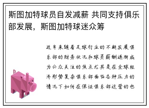 斯图加特球员自发减薪 共同支持俱乐部发展，斯图加特球迷众筹