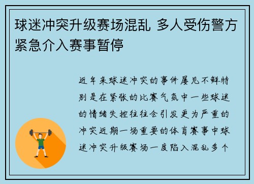 球迷冲突升级赛场混乱 多人受伤警方紧急介入赛事暂停
