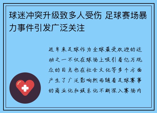 球迷冲突升级致多人受伤 足球赛场暴力事件引发广泛关注